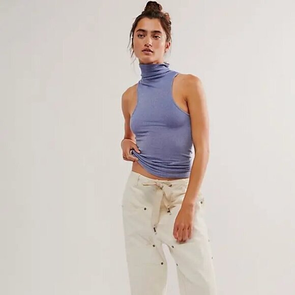 NWT Free People Intimately Always Ready Seamless Blue Turtleneck Tank - Picture 4 of 5